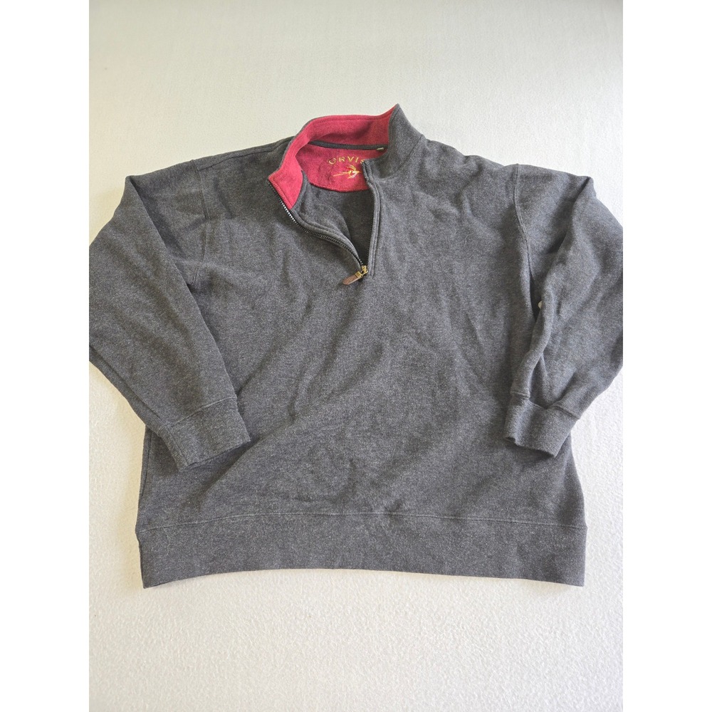 Orvis Quarter Zip Pullover Mens L Charcoal Grey 100% Cotton Mock Neck‎ Sweater